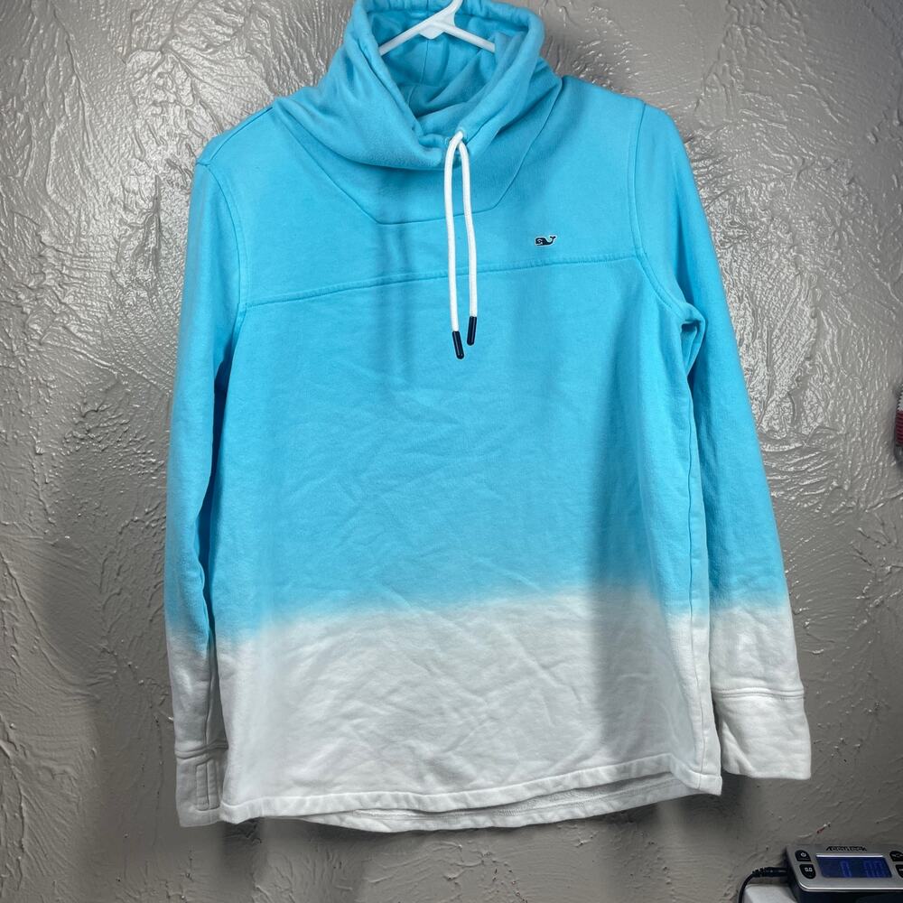 Vineyard Vines Womens Drawstring Cowl Neck Ombre Sweater White blue Size XS